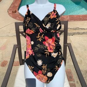 Floral Black one piece swim suit